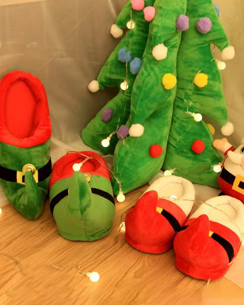 Christmas Elf Jingle Bell Cartoon Fuzzy Slippers