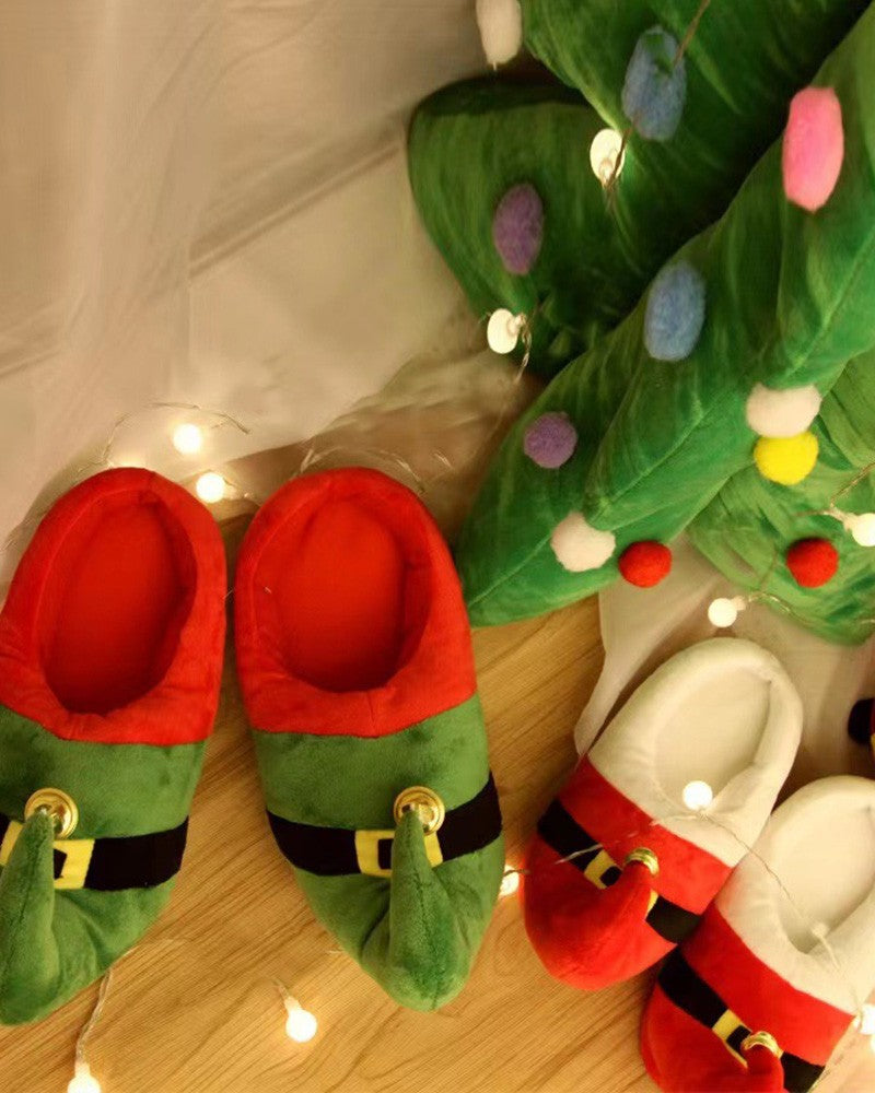 Christmas Elf Jingle Bell Cartoon Fuzzy Slippers