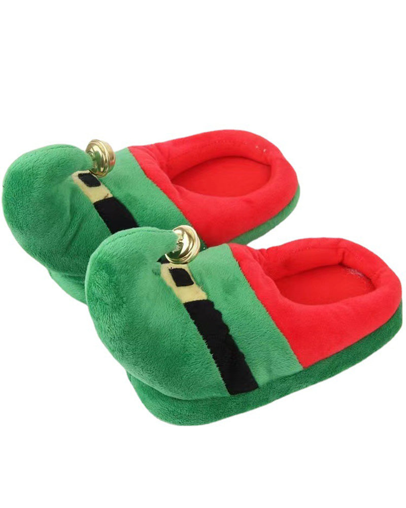 Christmas Elf Jingle Bell Cartoon Fuzzy Slippers