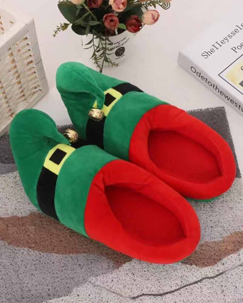 Christmas Elf Jingle Bell Cartoon Fuzzy Slippers