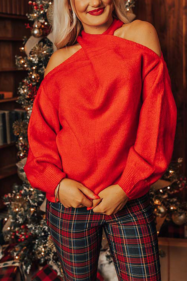 Sweet Embrace Cold Shoulder Sweater in Red