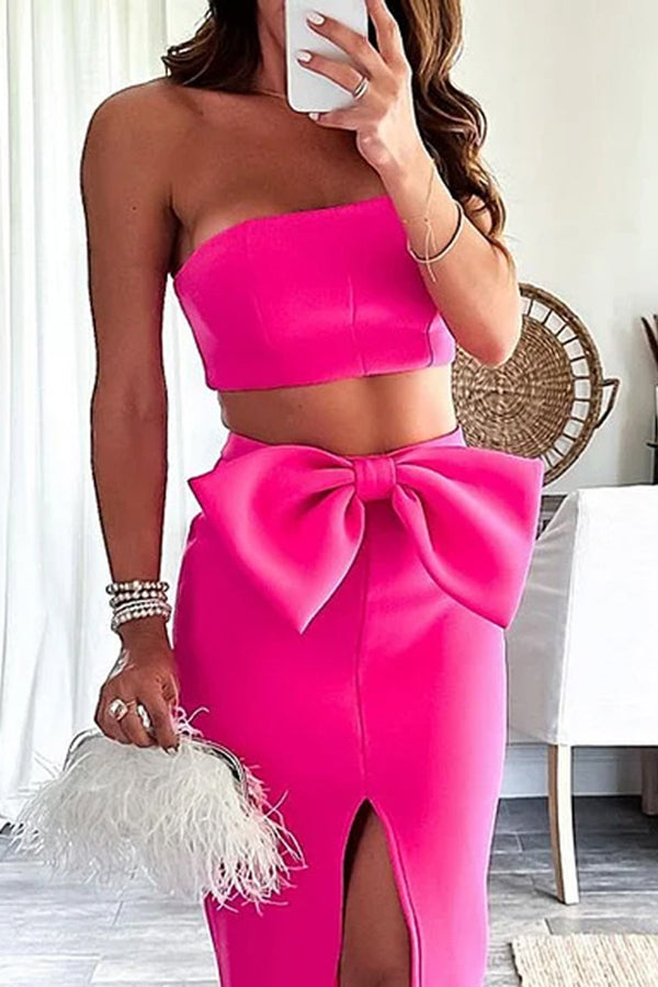 Party Bandeau Bow Skirt Two-piece Suit