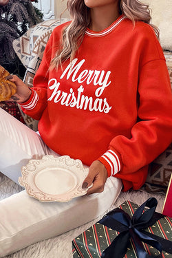 Christmas Slogan Graphic Striped Trim Pullover