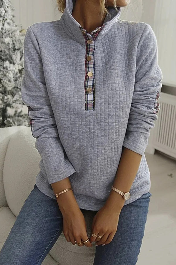 Plaid Stand Collar Sweatshirt