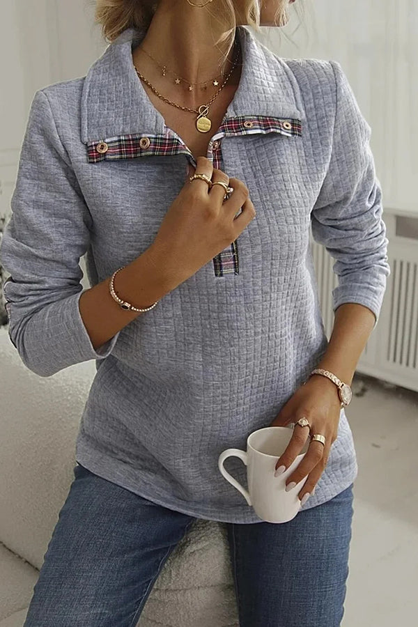 Plaid Stand Collar Sweatshirt