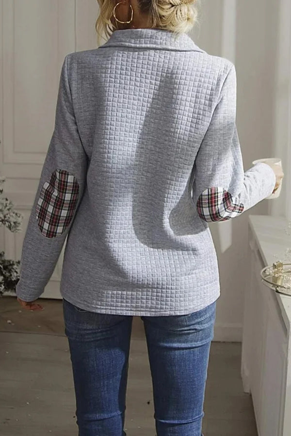 Plaid Stand Collar Sweatshirt