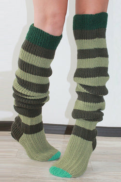 Christmas Green Striped Knitted Wool Socks 