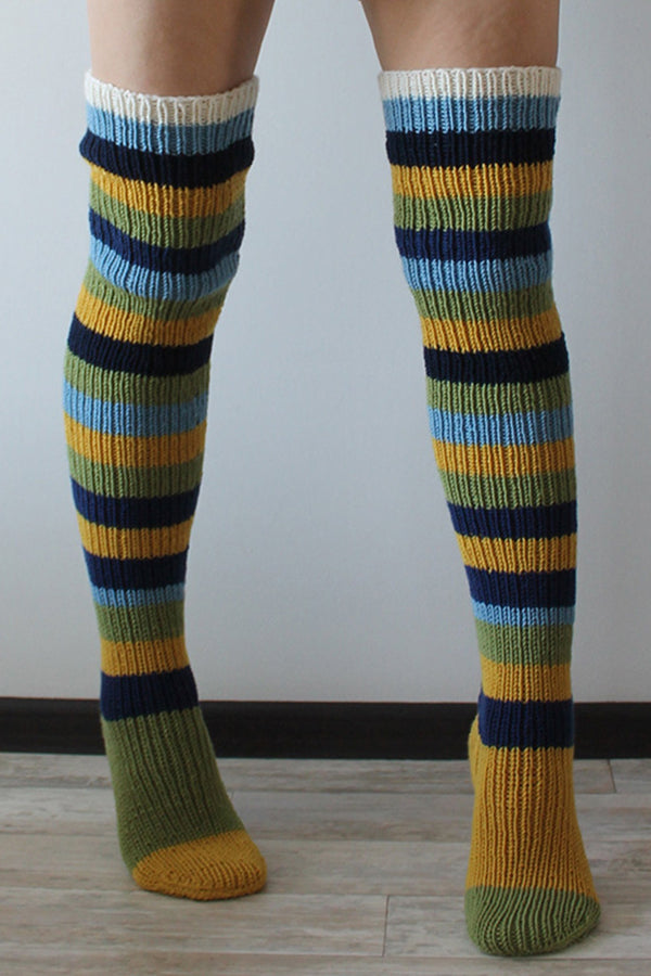 Funny Yellow Striped Knitted Wool Socks 