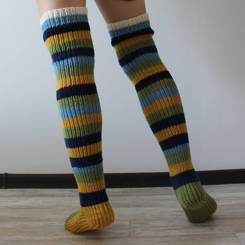 Funny Yellow Striped Knitted Wool Socks