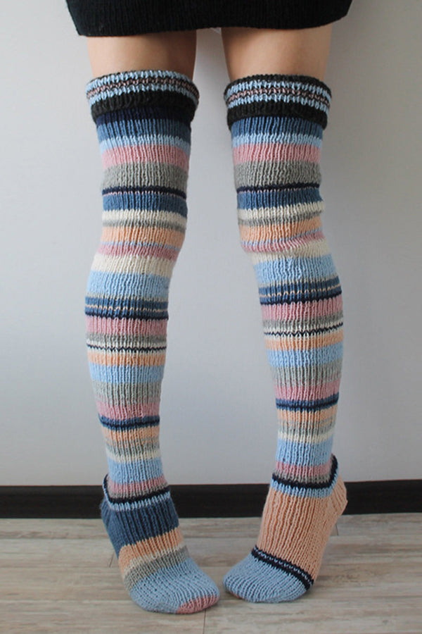 Cute Mixed Pink Striped Knitted Wool Socks 