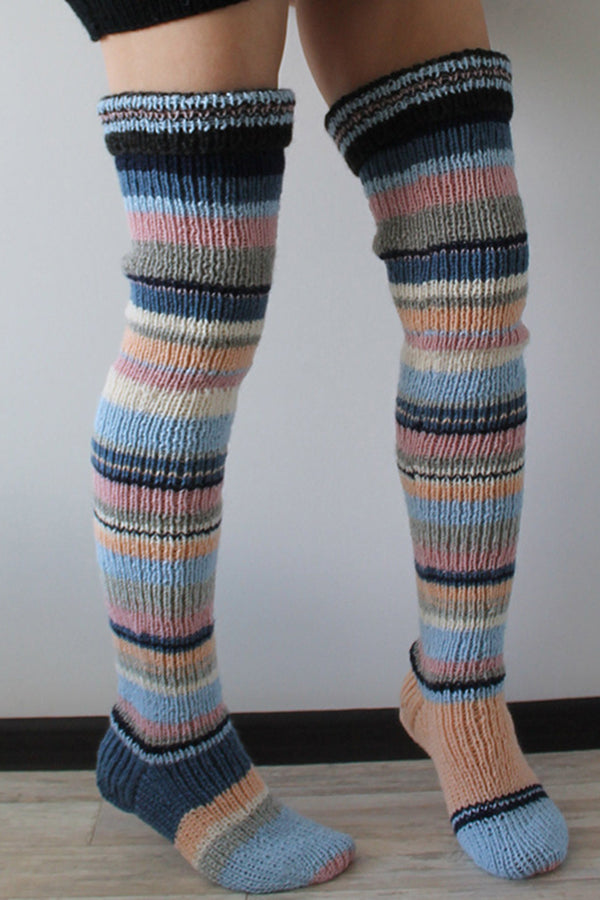 Cute Mixed Pink Striped Knitted Wool Socks