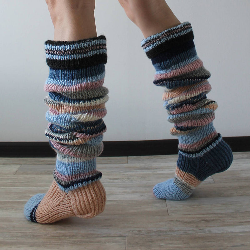 Cute Mixed Pink Striped Knitted Wool Socks