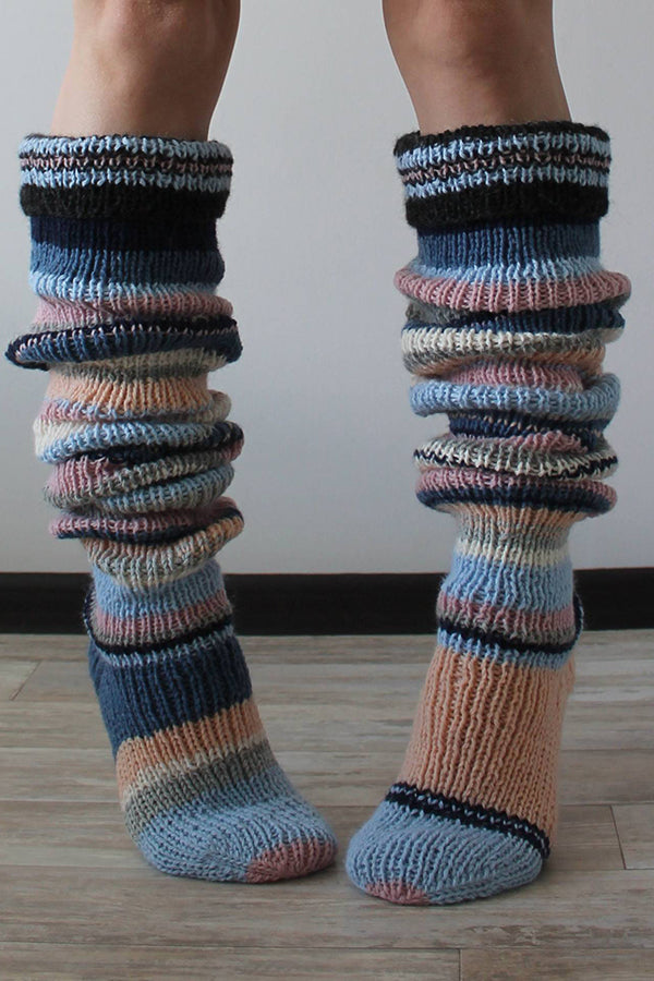 Cute Mixed Pink Striped Knitted Wool Socks