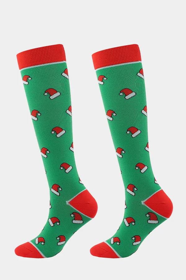 1 pair Christmas Hat Cartoon Pattern Knee Socks