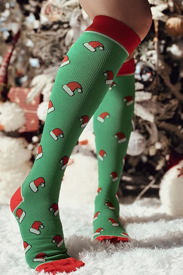 1 pair Christmas Hat Cartoon Pattern Knee Socks