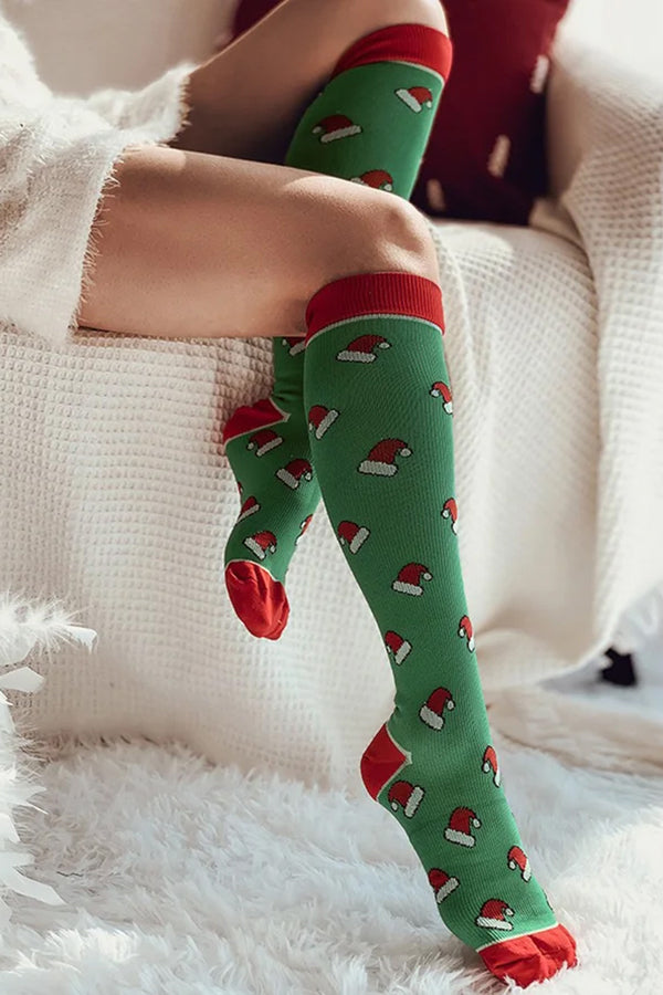 1 pair Christmas Hat Cartoon Pattern Knee Socks