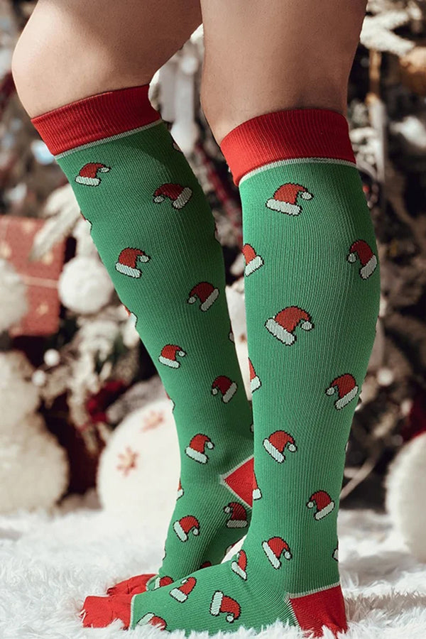 1 pair Christmas Hat Cartoon Pattern Knee Socks