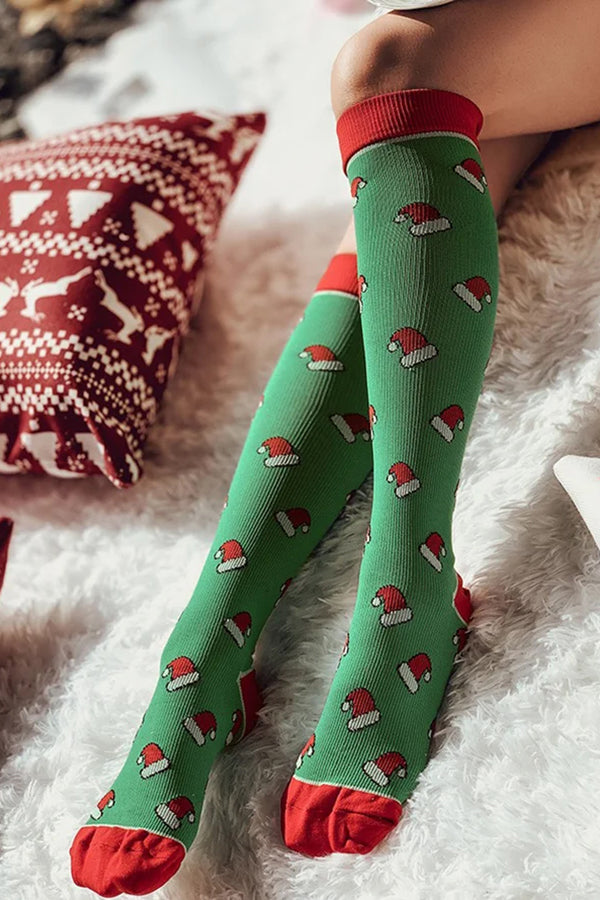 1 pair Christmas Hat Cartoon Pattern Knee Socks