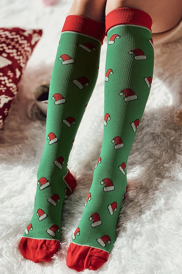 1 pair Christmas Hat Cartoon Pattern Knee Socks