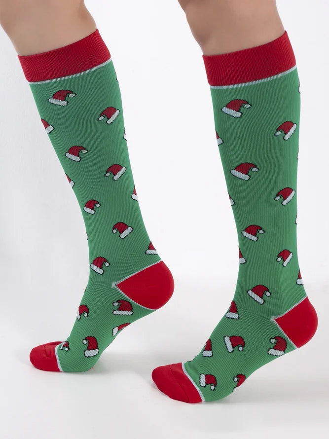 1 pair Christmas Hat Cartoon Pattern Knee Socks