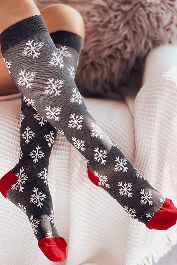 1 pair Christmas Snow Cartoon Pattern Knee Socks