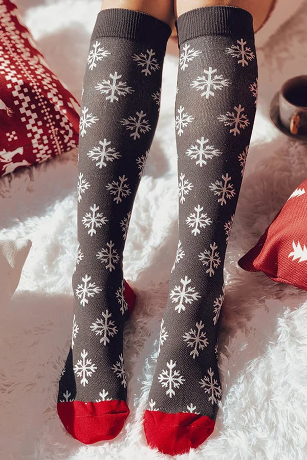 1 pair Christmas Snow Cartoon Pattern Knee Socks