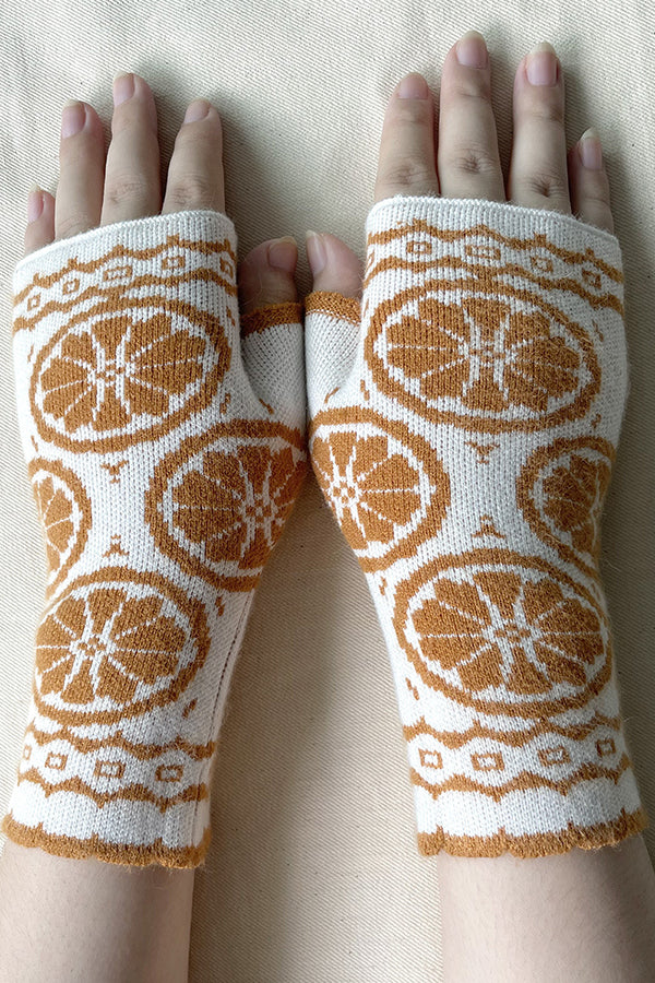 Retro Fruit Jacquard Wool Women's Long Gloves