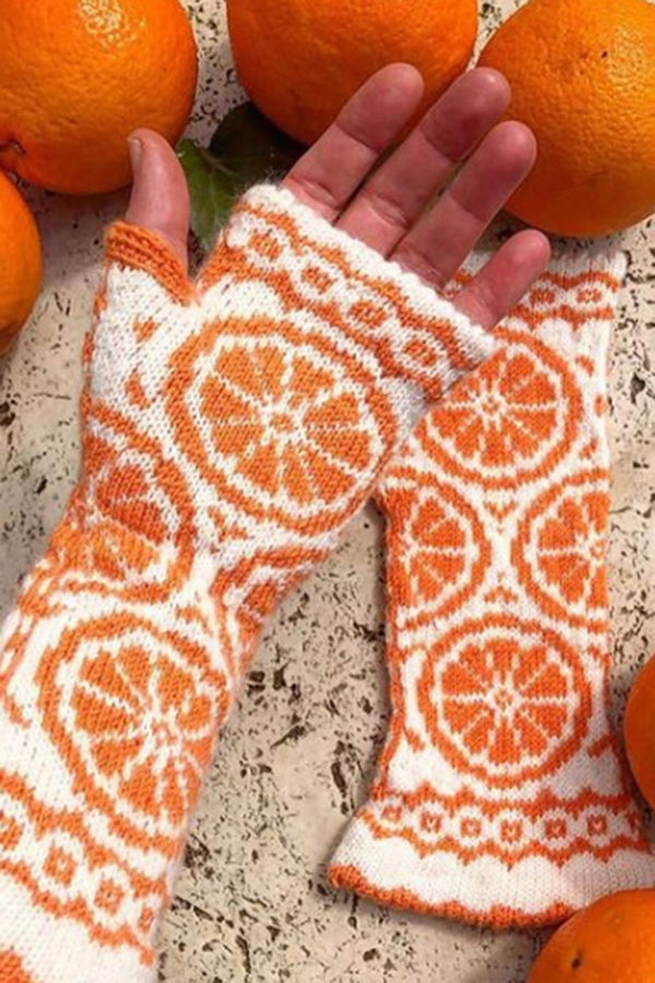 Retro Fruit Jacquard Wool Women's Long Gloves