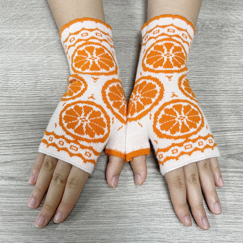 Retro Fruit Jacquard Wool Women's Long Gloves