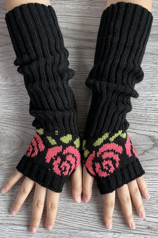 Retro Rose Knitted Gloves