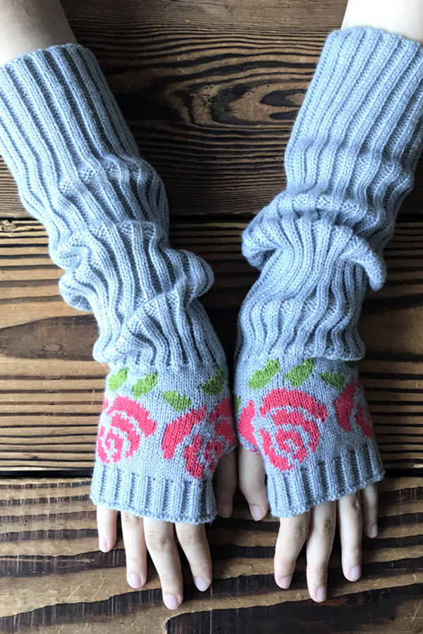 Retro Rose Knitted Gloves