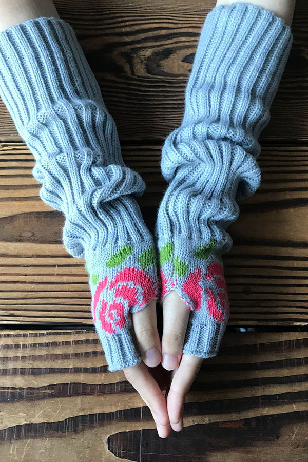 Retro Rose Knitted Gloves