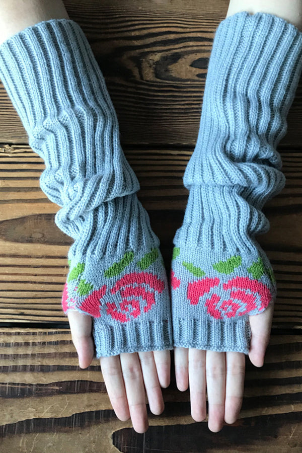 Retro Rose Knitted Gloves