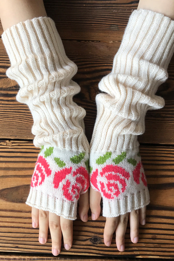 Retro Rose Knitted Gloves