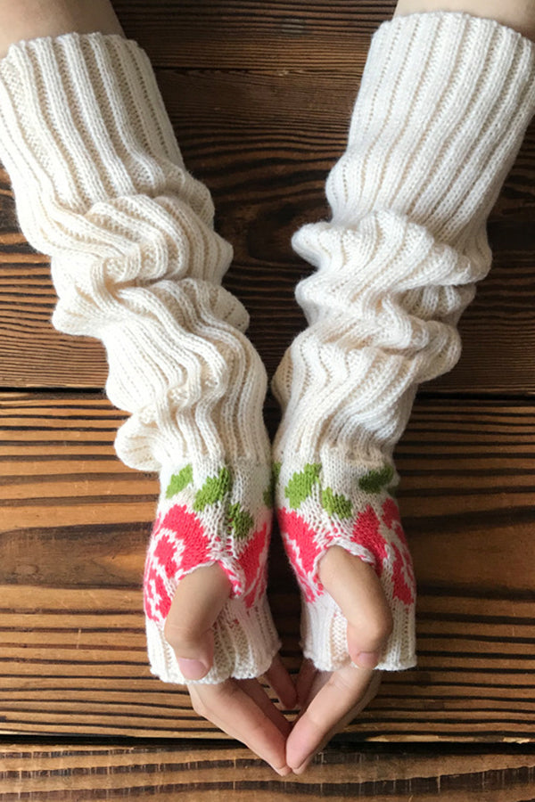 Retro Rose Knitted Gloves