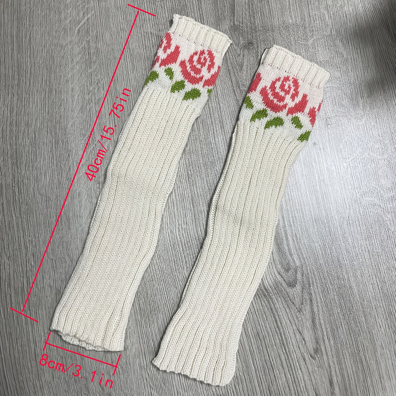 Retro Rose Knitted Gloves