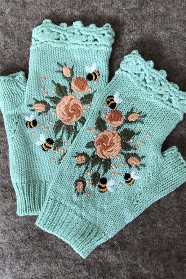 Retro 70s Garden Knitted Gloves