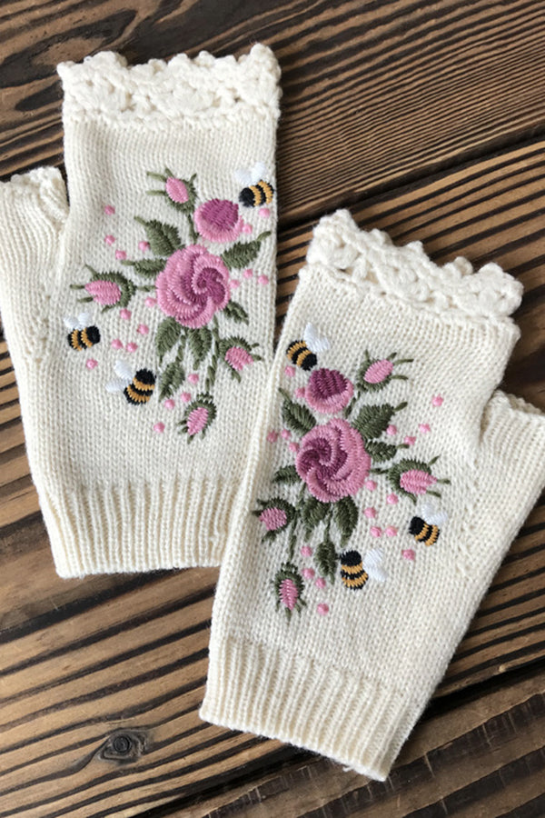 Retro 70s Garden Knitted Gloves