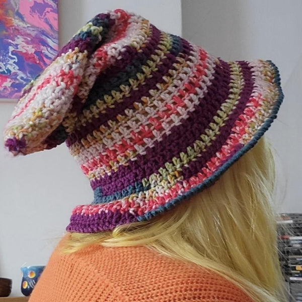 Hand Crocheted Rainbow Wool Hat