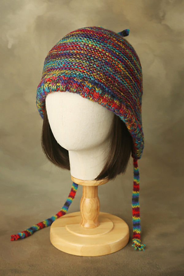 Retro Rainbow Ethnic Style Ear Protection Warm Knitted Hat