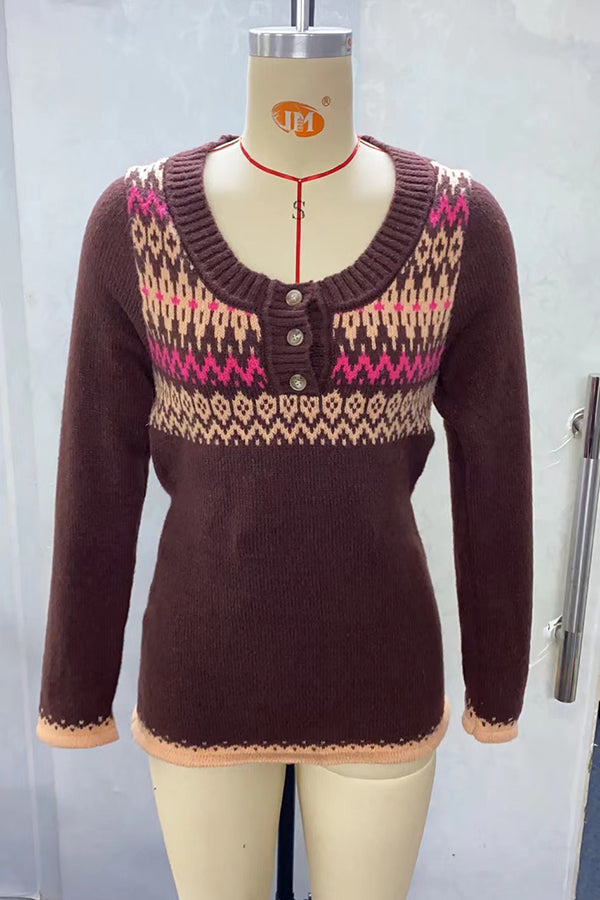 Retro U-Neck Knitted Sweater