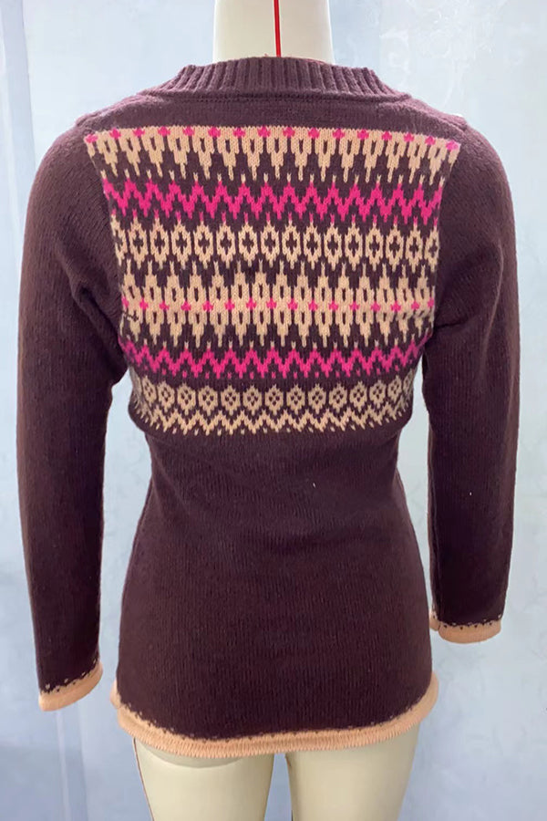 Retro U-Neck Knitted Sweater