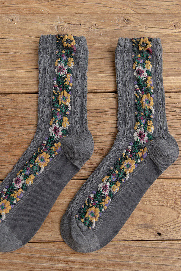 Vintage Ethnic Flowers Medium Tube Socks