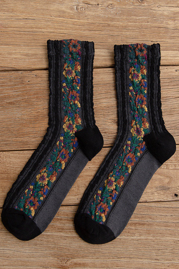 Vintage Ethnic Flowers Medium Tube Socks