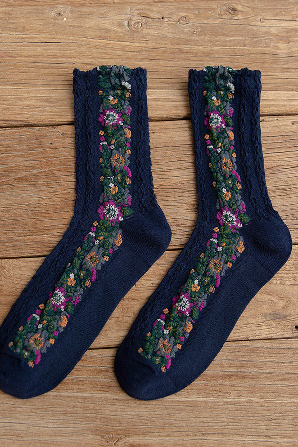 Vintage Ethnic Flowers Medium Tube Socks