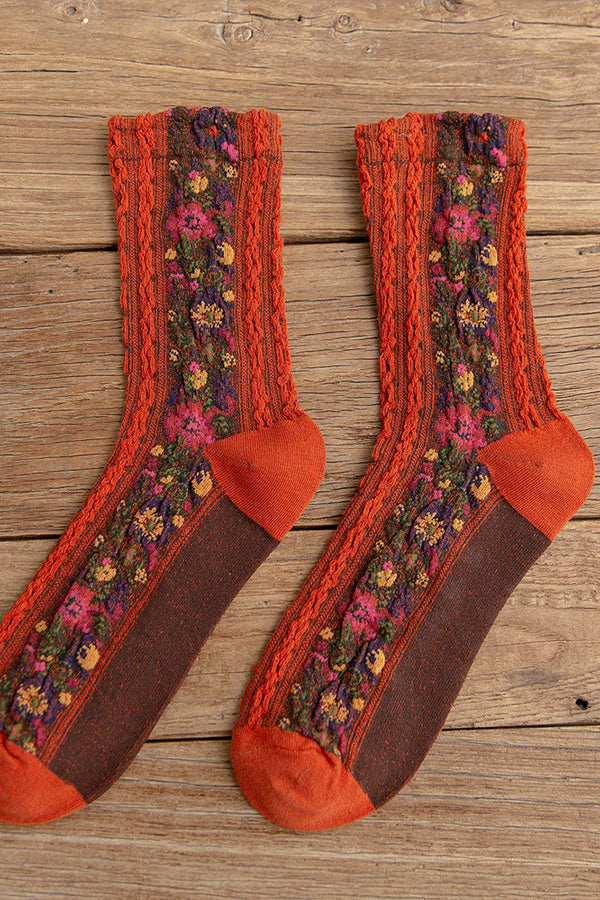 Vintage Ethnic Flowers Medium Tube Socks