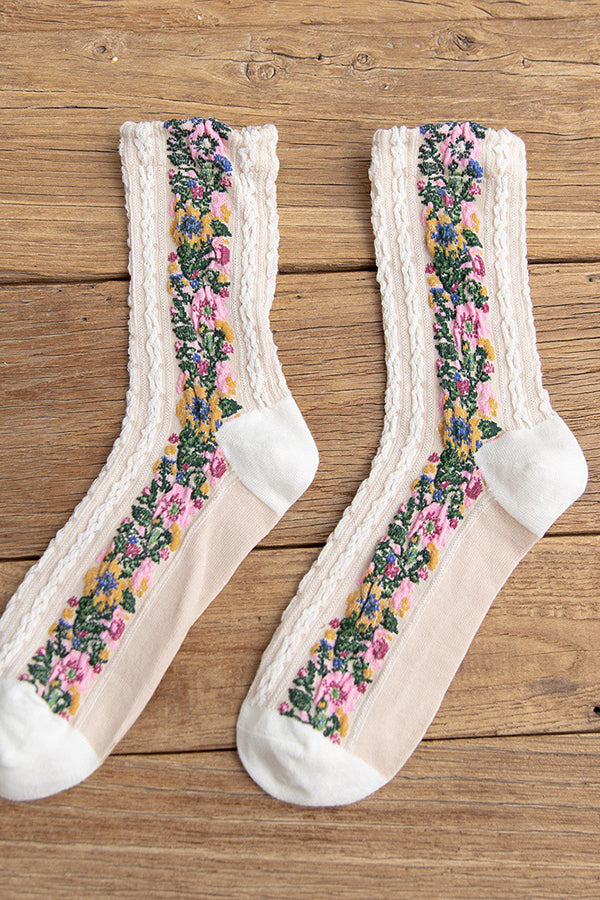 Vintage Ethnic Flowers Medium Tube Socks