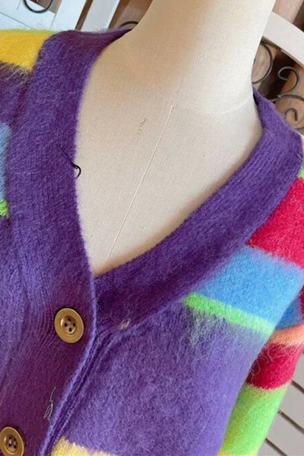 Vintage Lazy Rainbow Striped Knitted Cardigan