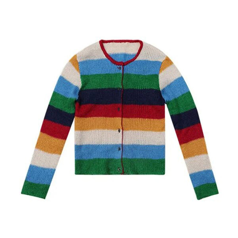 Fashion Colorful Patchwork Button Design Knitted Cardigan