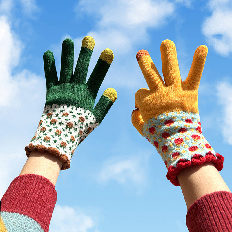 Floral Color Block Gloves